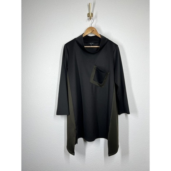 Comfy USA Asymmetric Swing Tunic Top Large L Color Block Mock Neck - Picture 1 of 7